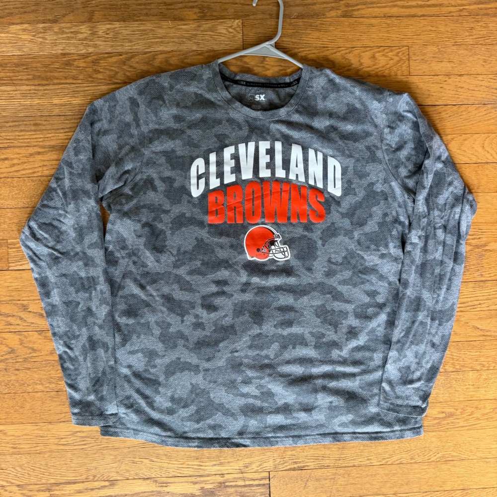 Cleveland Browns Men’s MSX by Michael Strahan Gray Camo Long Sleeve Tee Size XXL